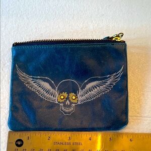 Kitson Blue Leather Pouch with Winged Skull New